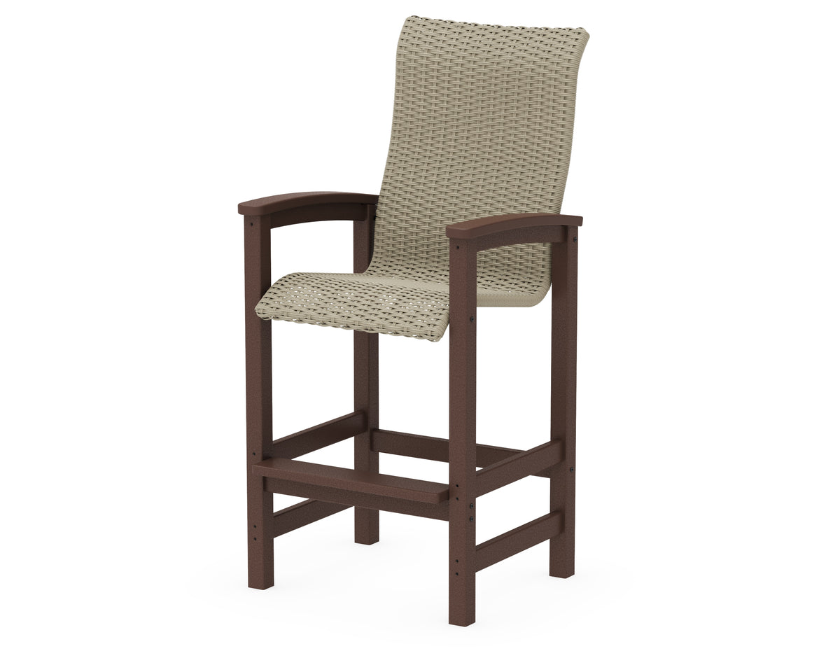 POLYWOOD Coastal Woven High-Back Bar Chair in Mahogany / Dune Grass