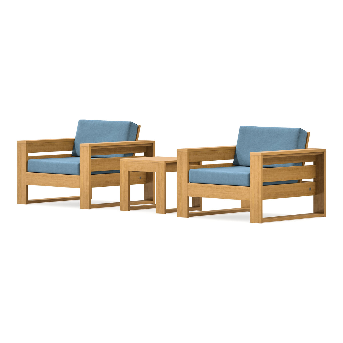POLYWOOD PW Designer Series Latitude 3-Piece Lounge Chair Set in Natural / Sky Blue