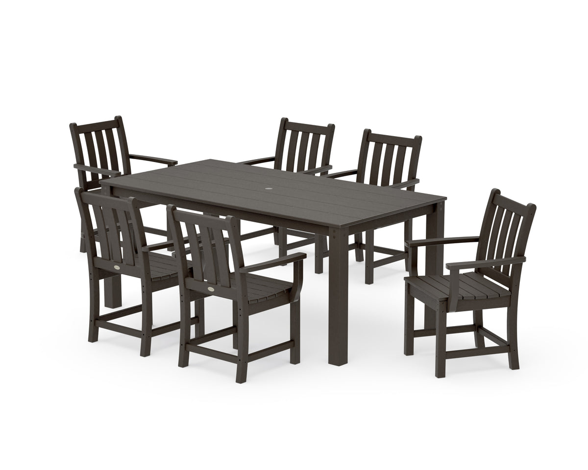 POLYWOOD Traditional Garden Arm Chair 7-Piece Parsons Dining Set in Vintage Coffee