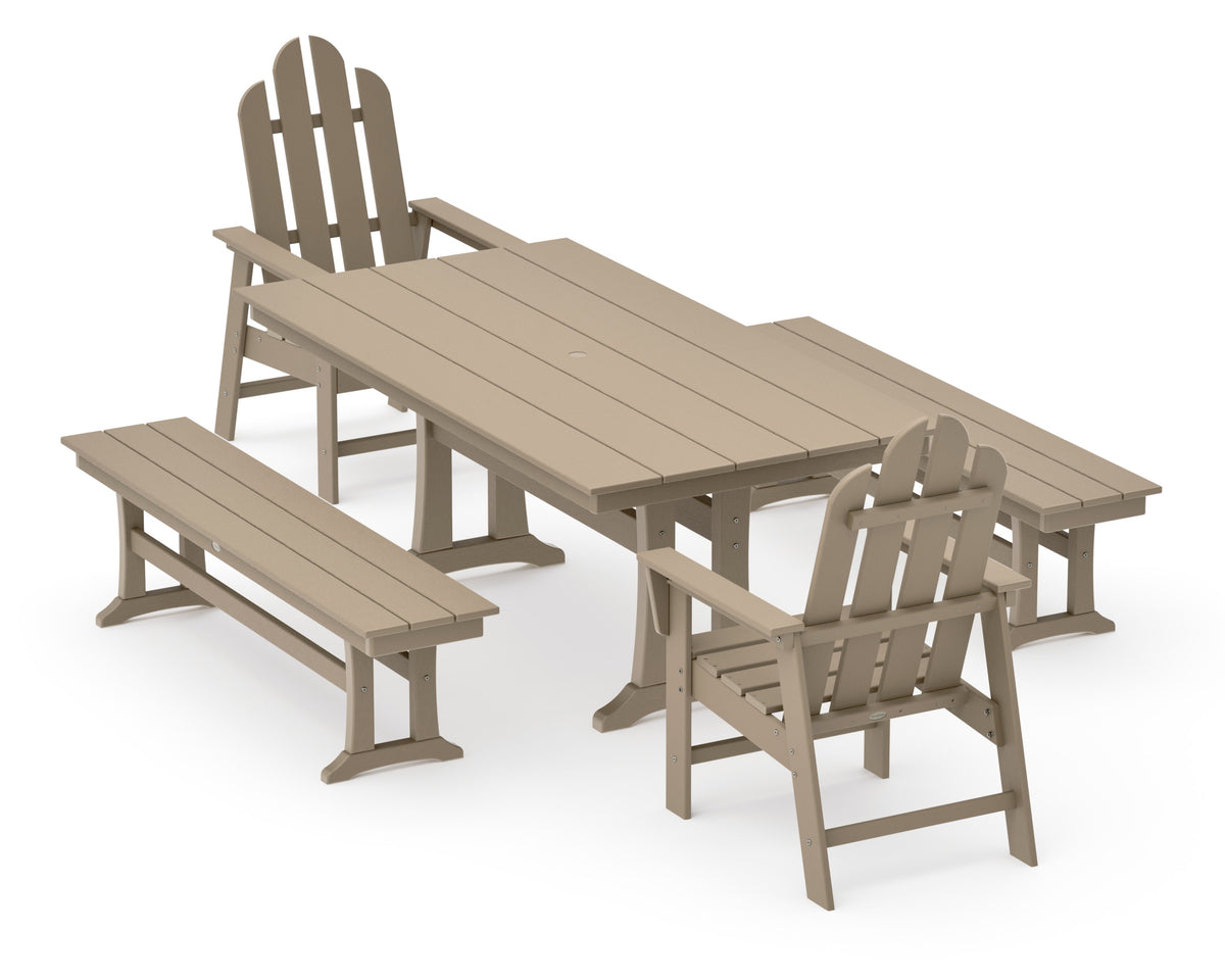 POLYWOOD Long Island 5-Piece Farmhouse Dining Set with Trestle Legs - 37" x 72" Table in Vintage Sahara