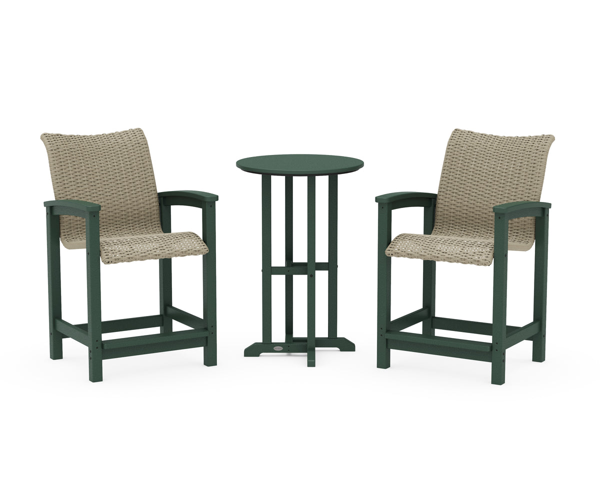POLYWOOD Coastal Woven 3-Piece Farmhouse Counter Set in Green / Dune Grass