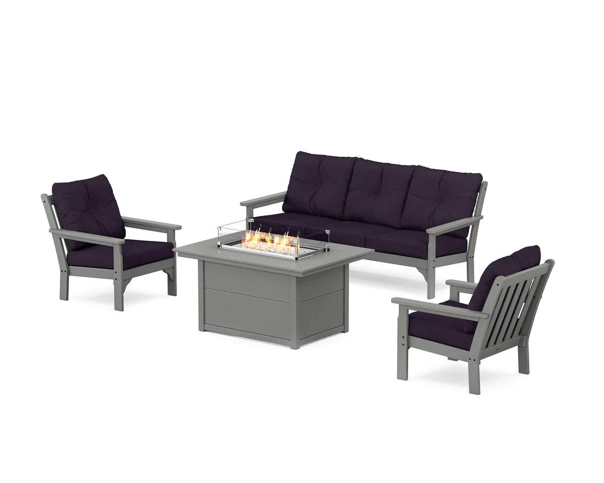 POLYWOOD Vineyard Deep Seating Fire Pit Table Set