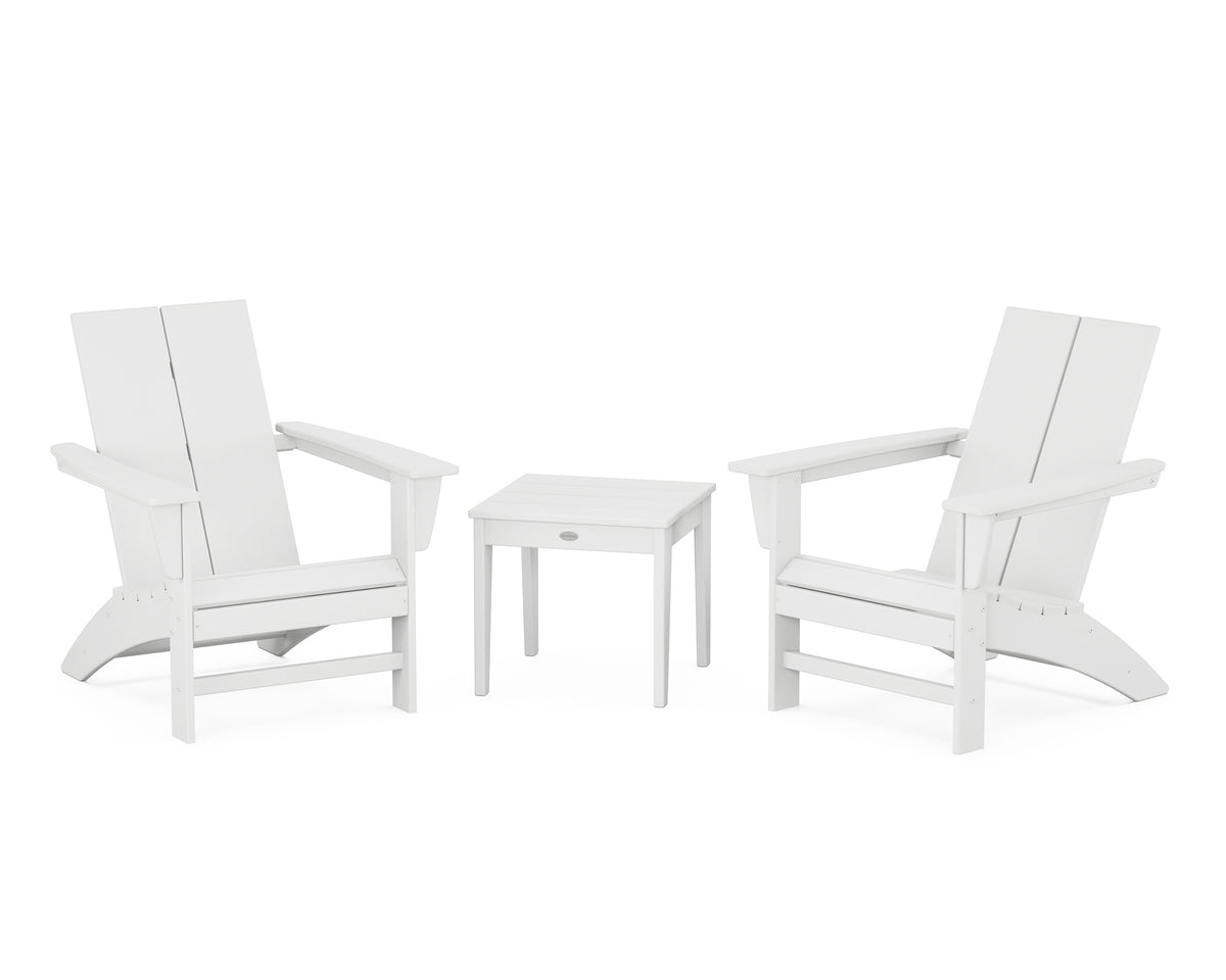 POLYWOOD Country Living Cottage Modern Adirondack Chair 3-Piece Set in White