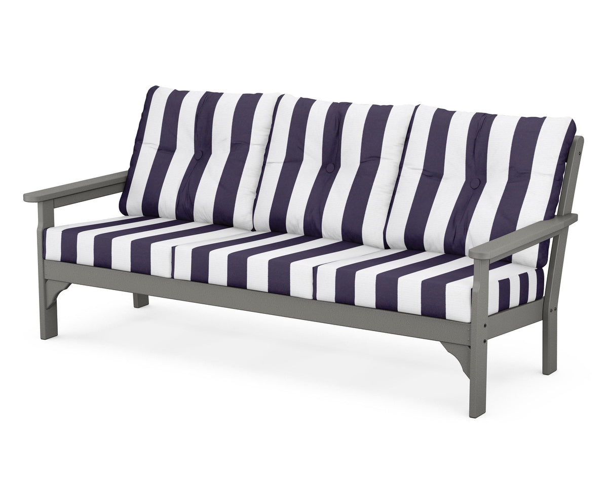 POLYWOOD Vineyard Deep Seating Sofa in Slate Grey / Cabana Stripe Navy