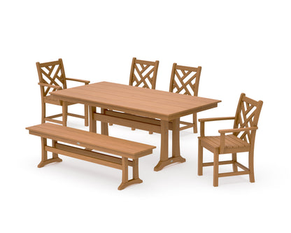 POLYWOOD Chippendale 6-Piece Farmhouse Dining Set with Trestle Legs in Natural