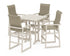 POLYWOOD EDGE Woven Highback 5-Piece Farmhouse Bar Set with Trestle Legs in Sand / Dune Grass