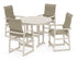 POLYWOOD EDGE Woven Highback 5-Piece Round Farmhouse Counter Set in Sand / Dune Grass
