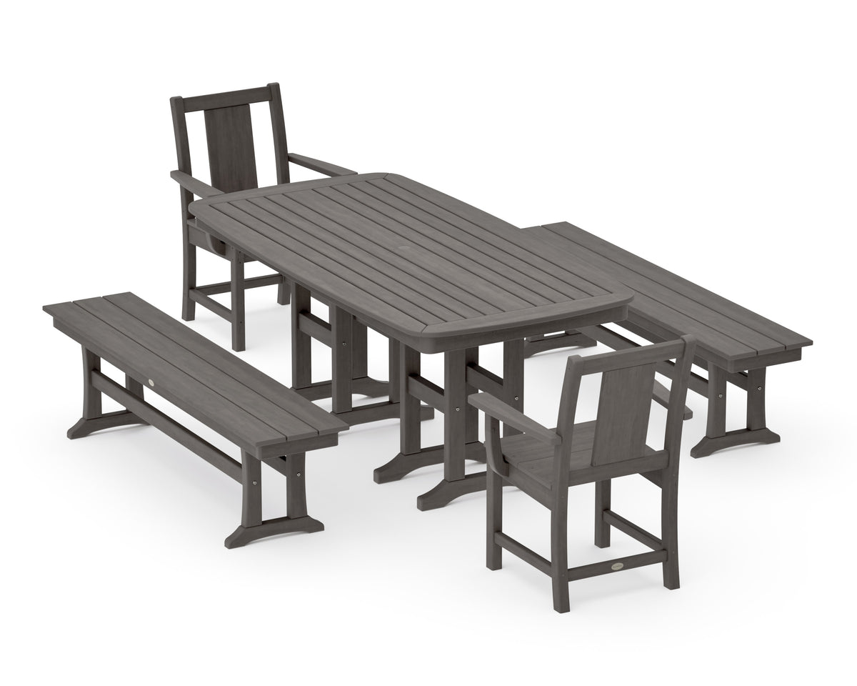 POLYWOOD Prairie 5-Piece Dining Set with Benches in Driftwood