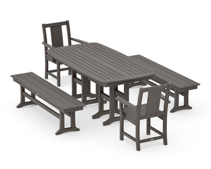 POLYWOOD Prairie 5-Piece Dining Set with Benches in Driftwood