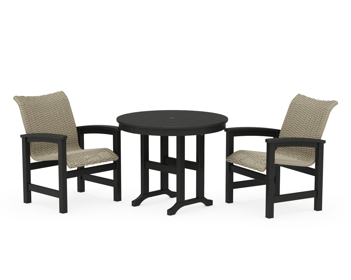 POLYWOOD Coastal Woven 3-Piece Farmhouse Dining Set in Black / Dune Grass
