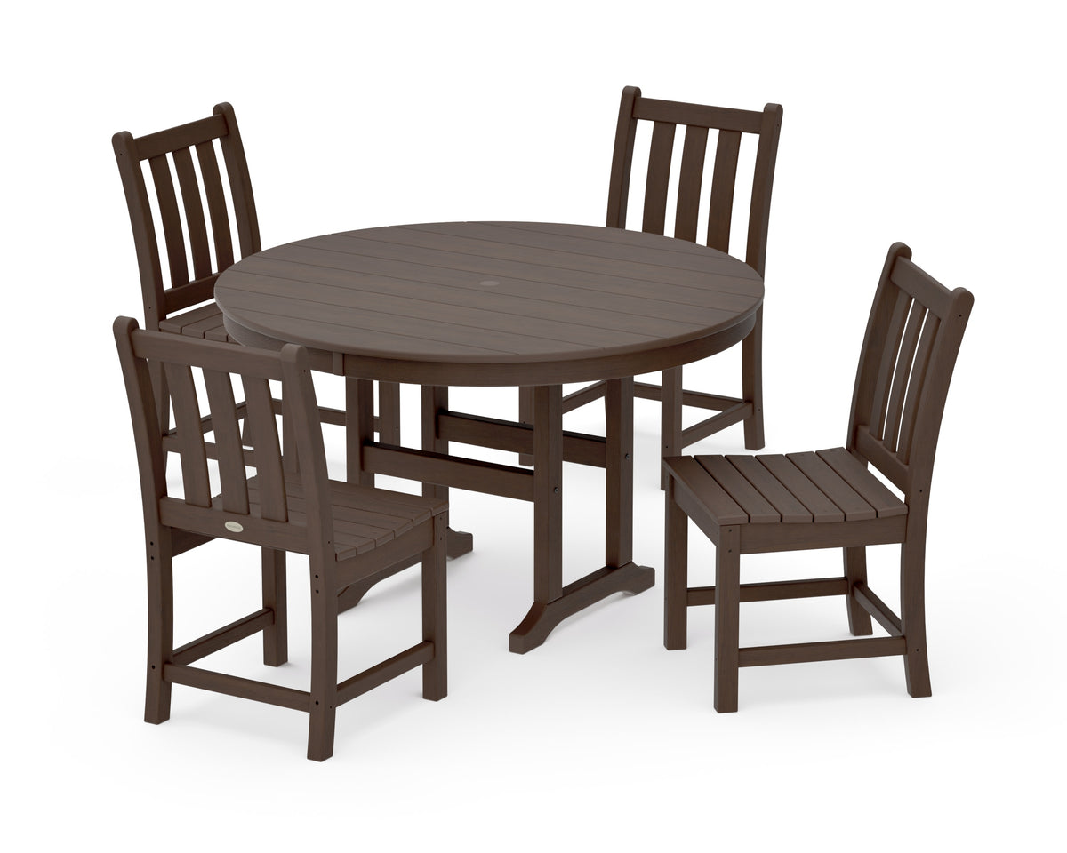 POLYWOOD Traditional Garden Side Chair 5-Piece Round Farmhouse Dining Set in Kona
