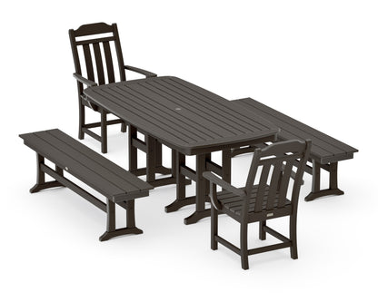 POLYWOOD Cottage 5-Piece Dining Set with Benches in Vintage Coffee