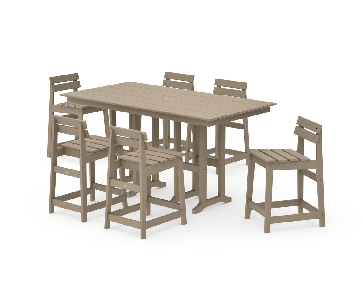POLYWOOD Modern Studio Plaza Lowback Counter Chair 7-Piece Set in Vintage Sahara