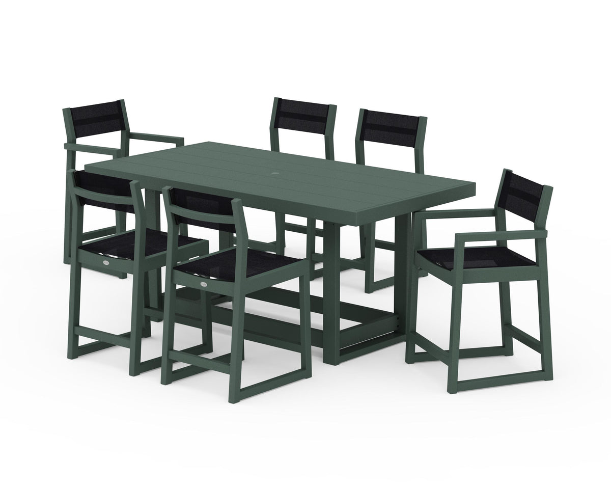 POLYWOOD EDGE Sling 7-Piece Counter Table Set in Green / Black