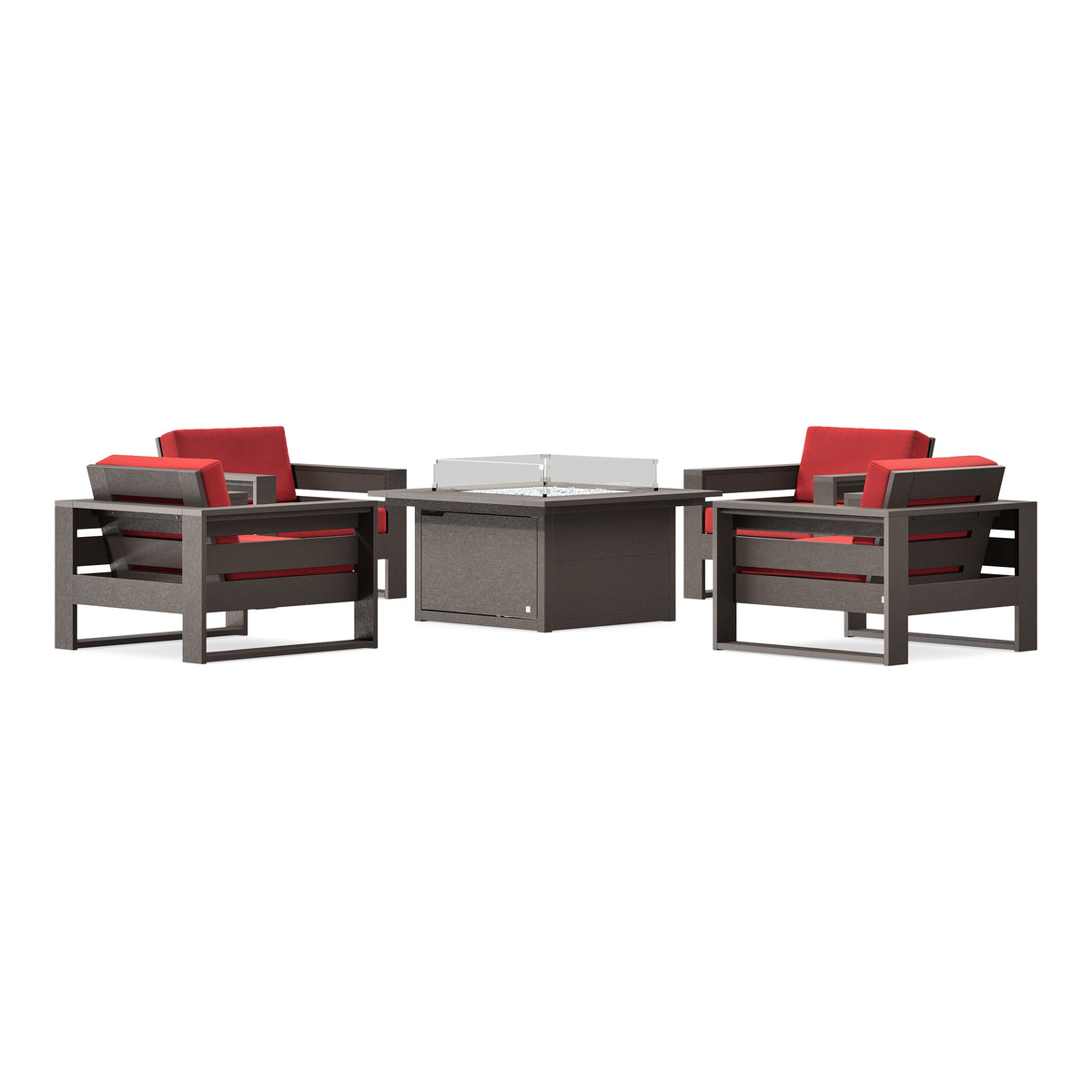 POLYWOOD PW Designer Series Latitude 5-Piece Lounge Fire Table Set in Vintage Coffee / Crimson Linen