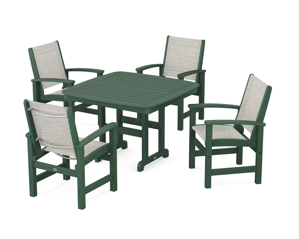 POLYWOOD Coastal 5-Piece Dining Set with Nautical 44" Dining Table in Green / Birch