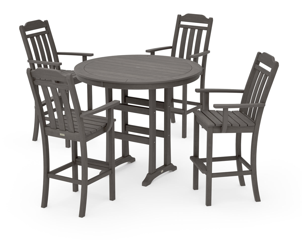 POLYWOOD Cottage 5-Piece Round Bar Set in Driftwood