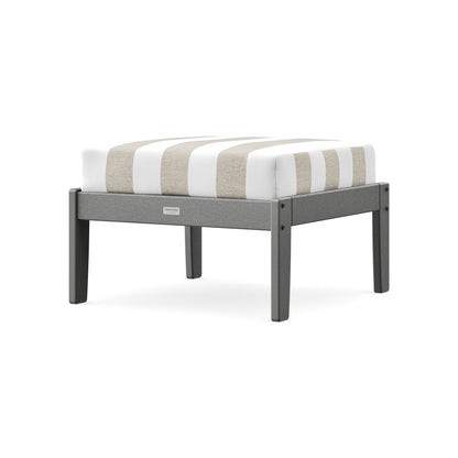 POLYWOOD Cottage Deep Seating Ottoman in Slate Grey / Cabana Stripe Dune Burlap