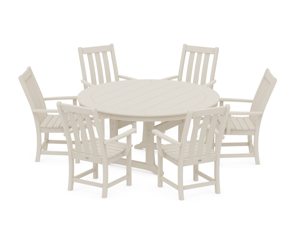 POLYWOOD Vineyard 7-Piece Arm Chair Round Dining Set in Sand