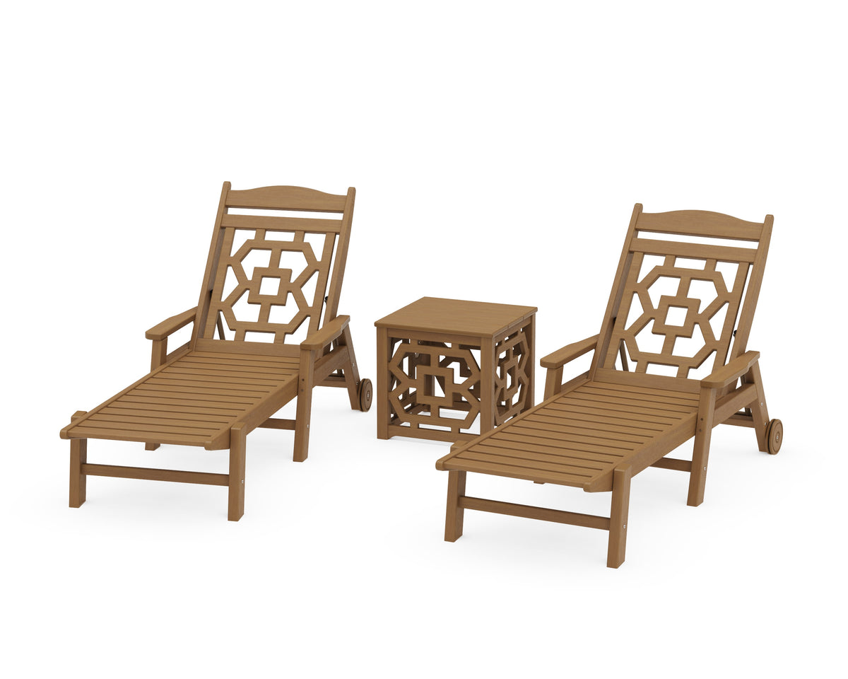 POLYWOOD Chinoiserie 3-Piece Chaise Set in Natural