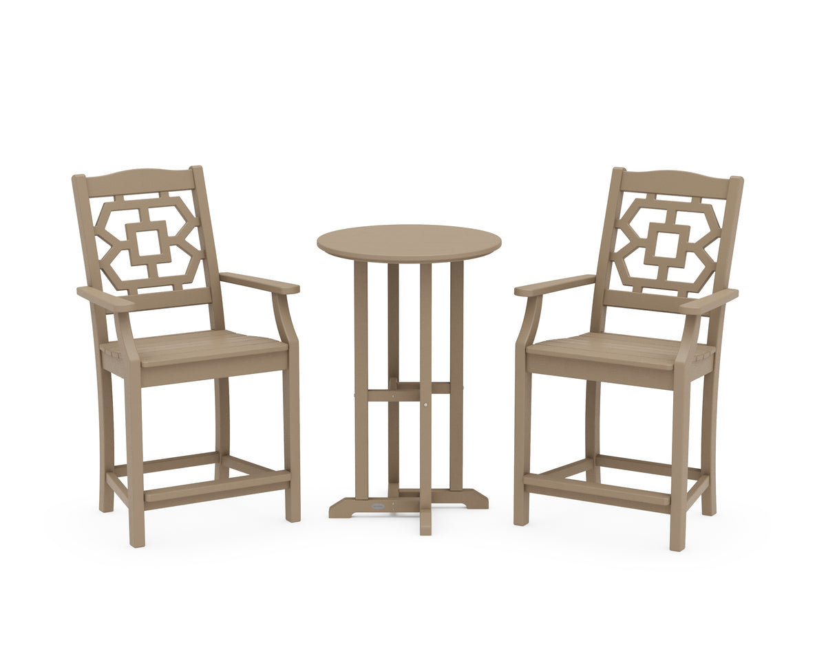 POLYWOOD Chinoiserie 3-Piece Farmhouse Bistro Counter Set in Vintage Sahara