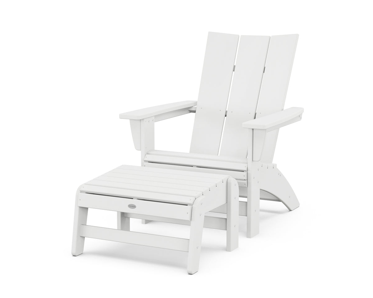 POLYWOOD Modern Grand Adirondack Chair with Ottoman in White