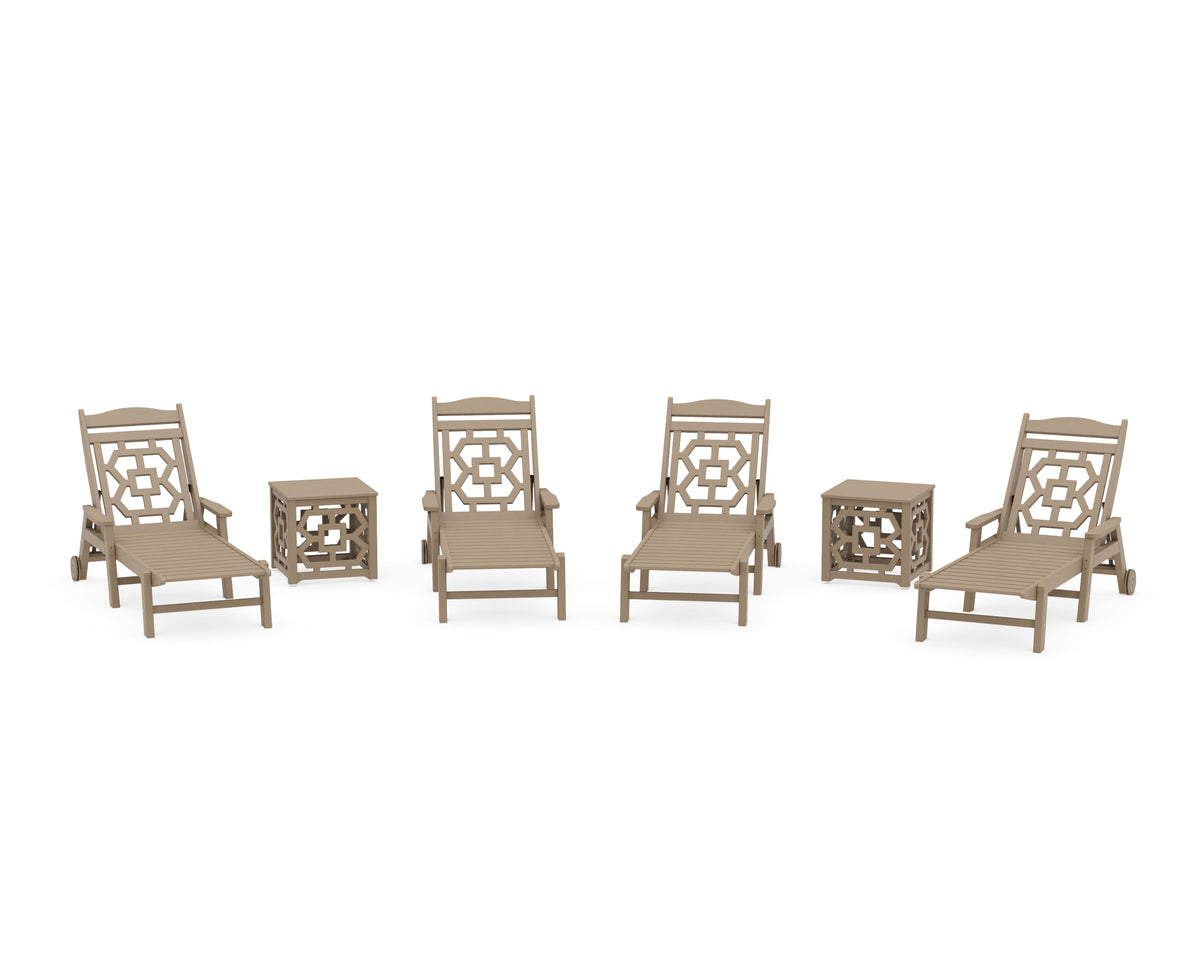 POLYWOOD Chinoiserie 6-Piece Chaise Set in Vintage Sahara