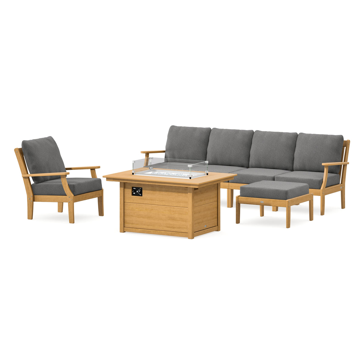 POLYWOOD Braxton Sectional Lounge and Fire Pit Set in Natural