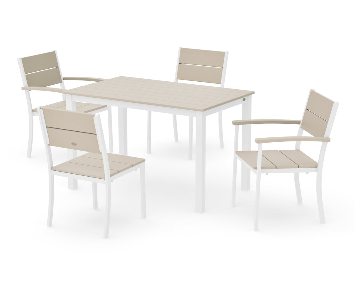 POLYWOOD Main Street 5-Piece Dining Set with Main Street 30 x 48 Dining Table in White / Sand