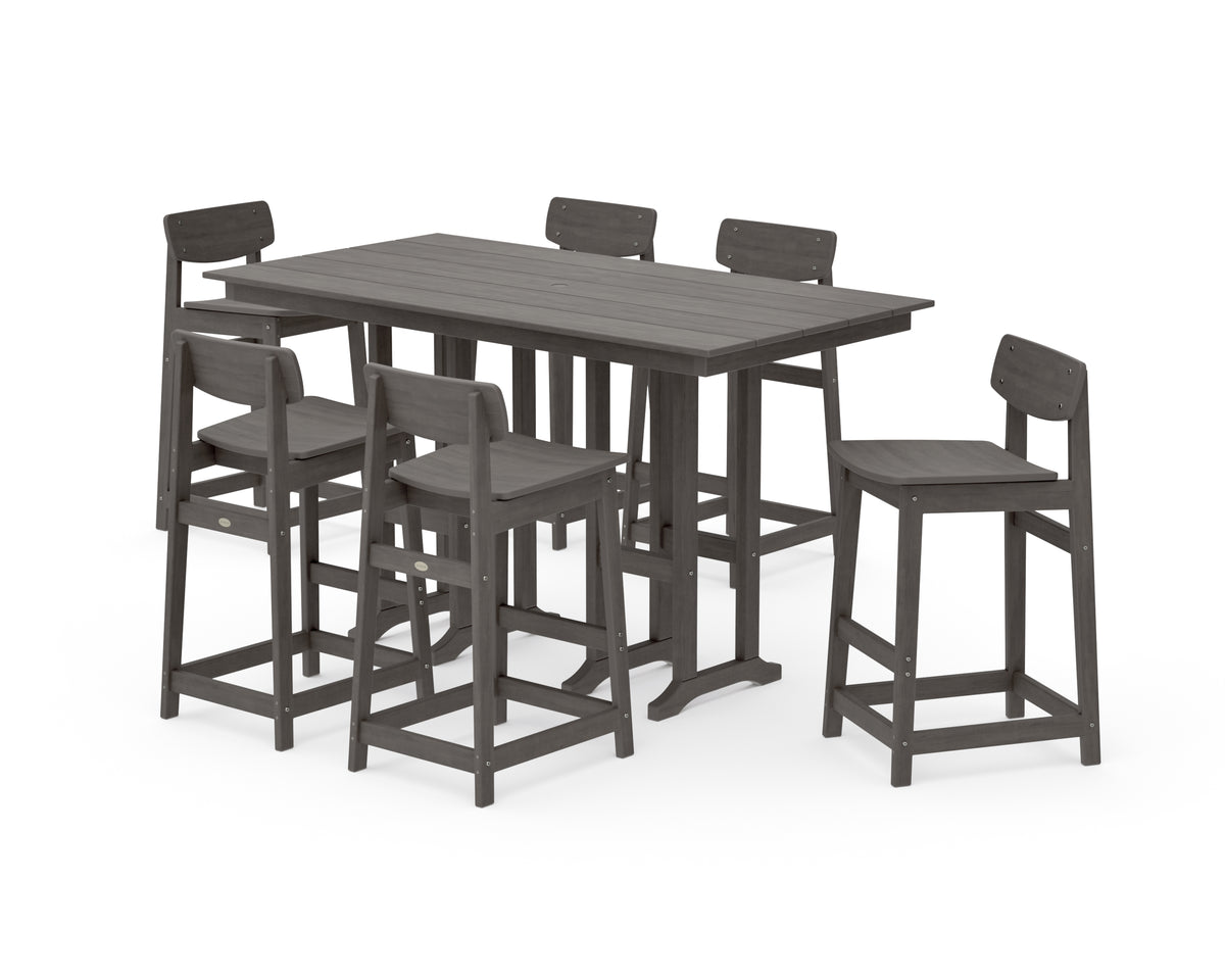 POLYWOOD Modern Studio Urban Lowback Bar Chair 7-Piece Set in Driftwood