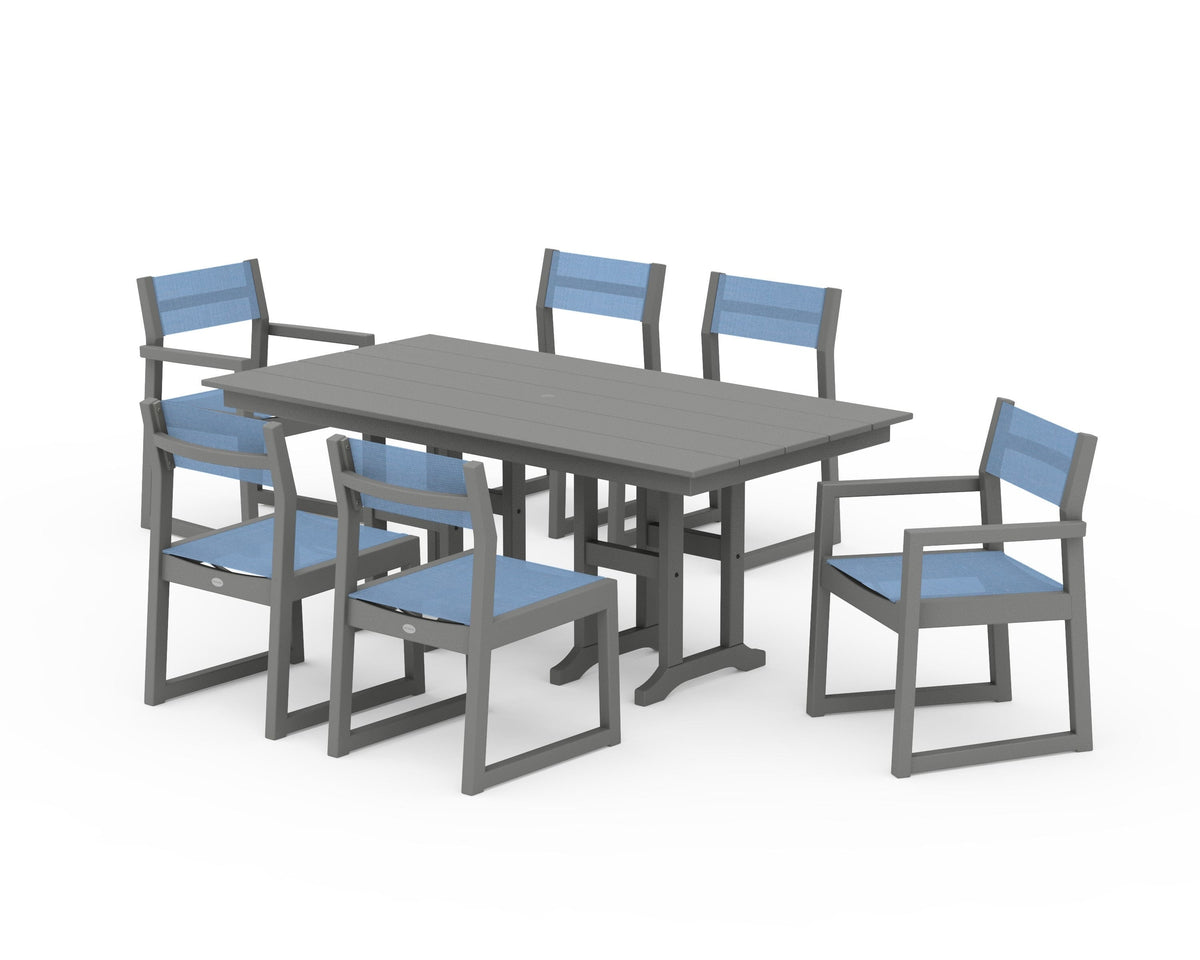 POLYWOOD EDGE Sling 7-Piece Farmhouse Dining Set in Slate Grey / Poolside