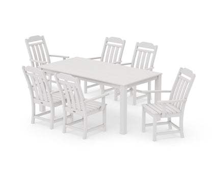 POLYWOOD Cottage Arm Chair 7-Piece Parsons Dining Set in Vintage White