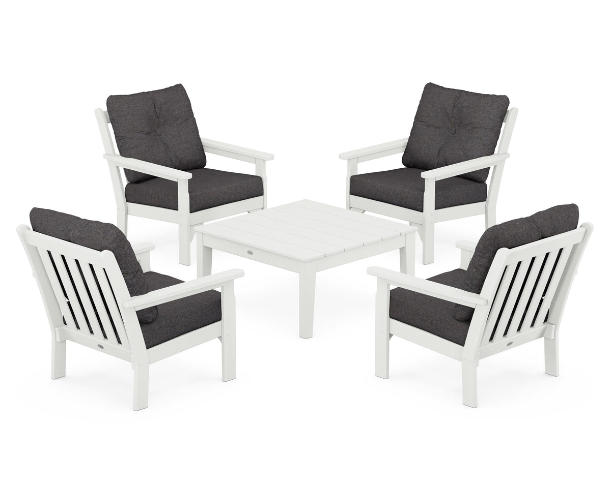 POLYWOOD Vineyard 5-Piece Deep Seating Conversation Set in Vintage White / Ash Charcoal