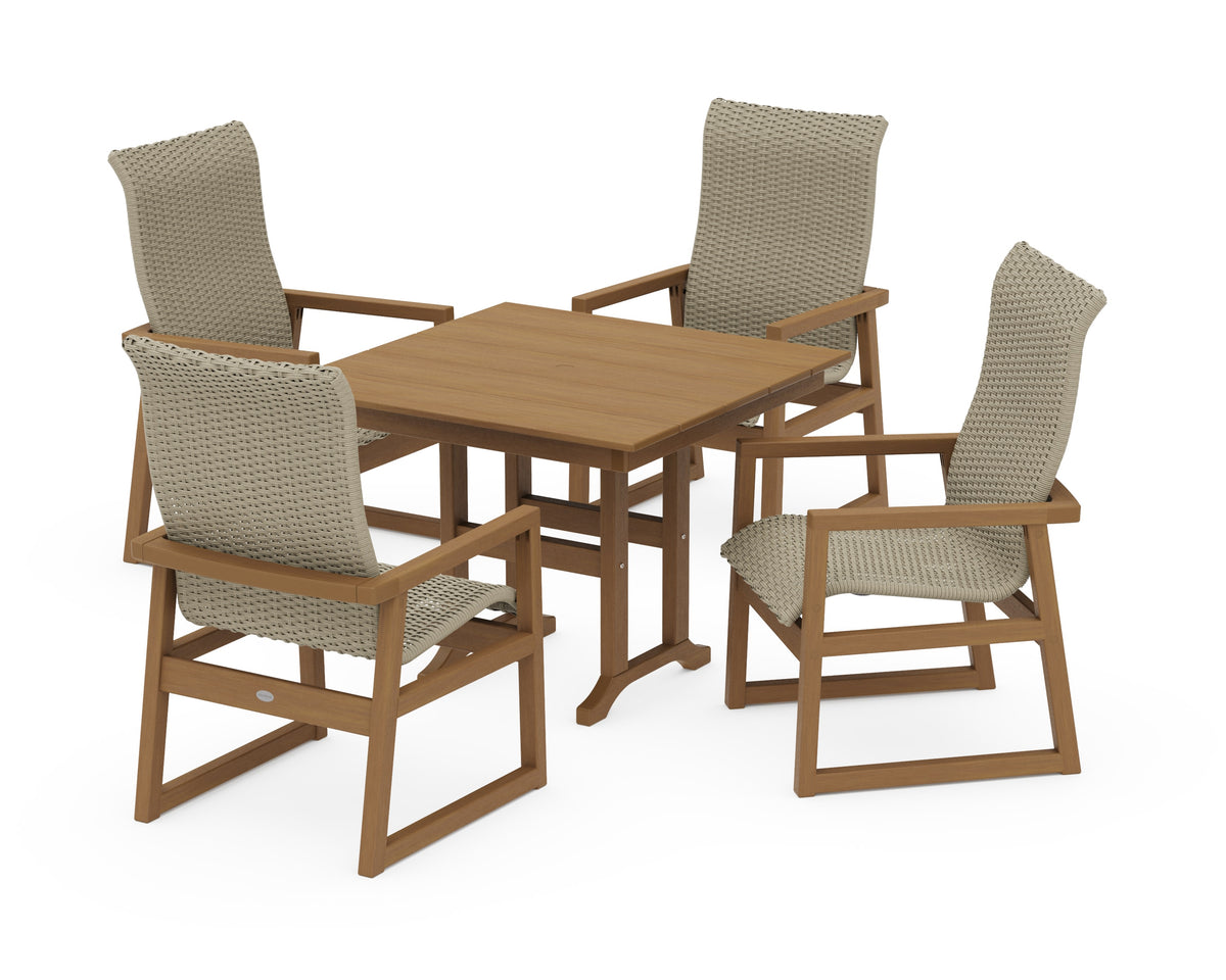 POLYWOOD EDGE Woven High-Back 5-Piece Farmhouse Dining Set in Natural / Dune Grass