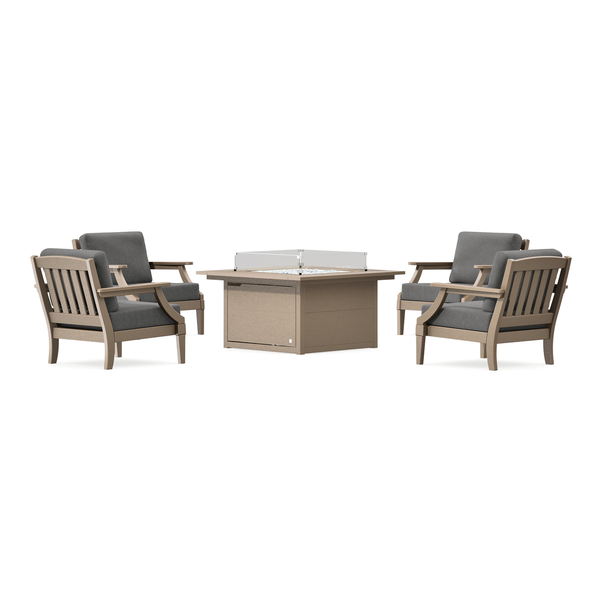 POLYWOOD PW Designer Series Estate 5-Piece Lounge Fire Table Set in Vintage Sahara / Ash Charcoal