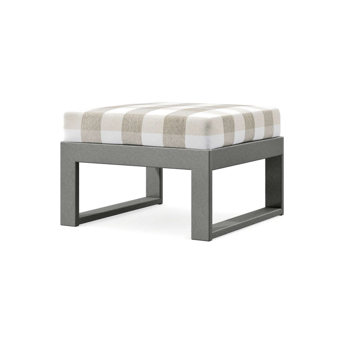 POLYWOOD Modular Ottoman - Modern in Slate Grey / Buffalo Plaid Dune Burlap