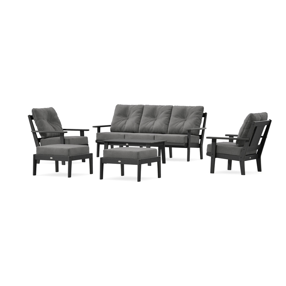 POLYWOOD Prairie 6-Piece Lounge Sofa Set in Black