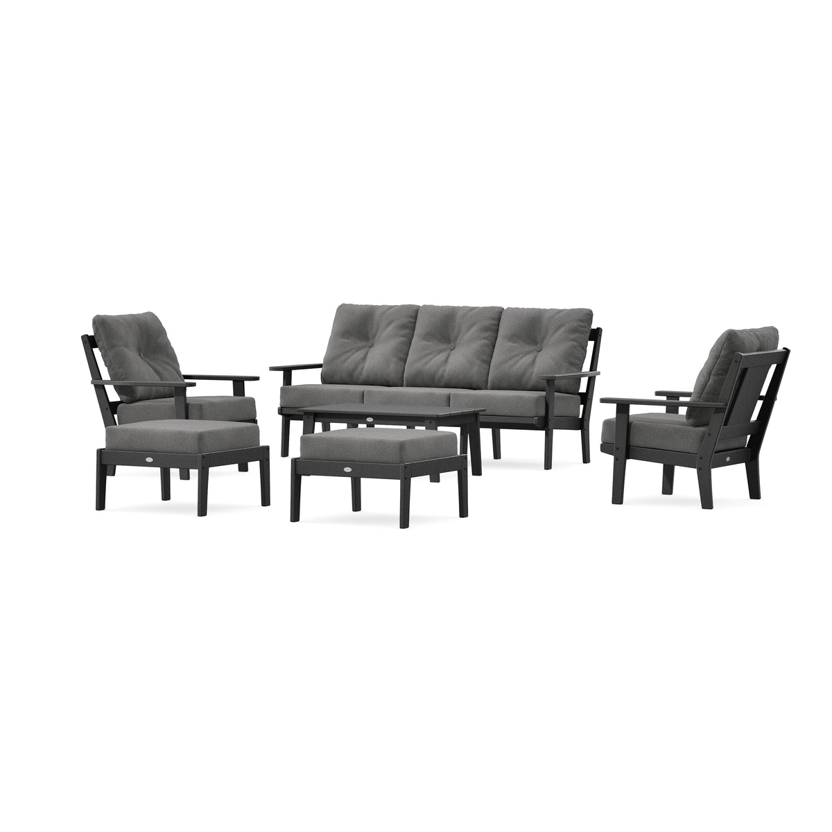 POLYWOOD Prairie 6-Piece Lounge Sofa Set in Black