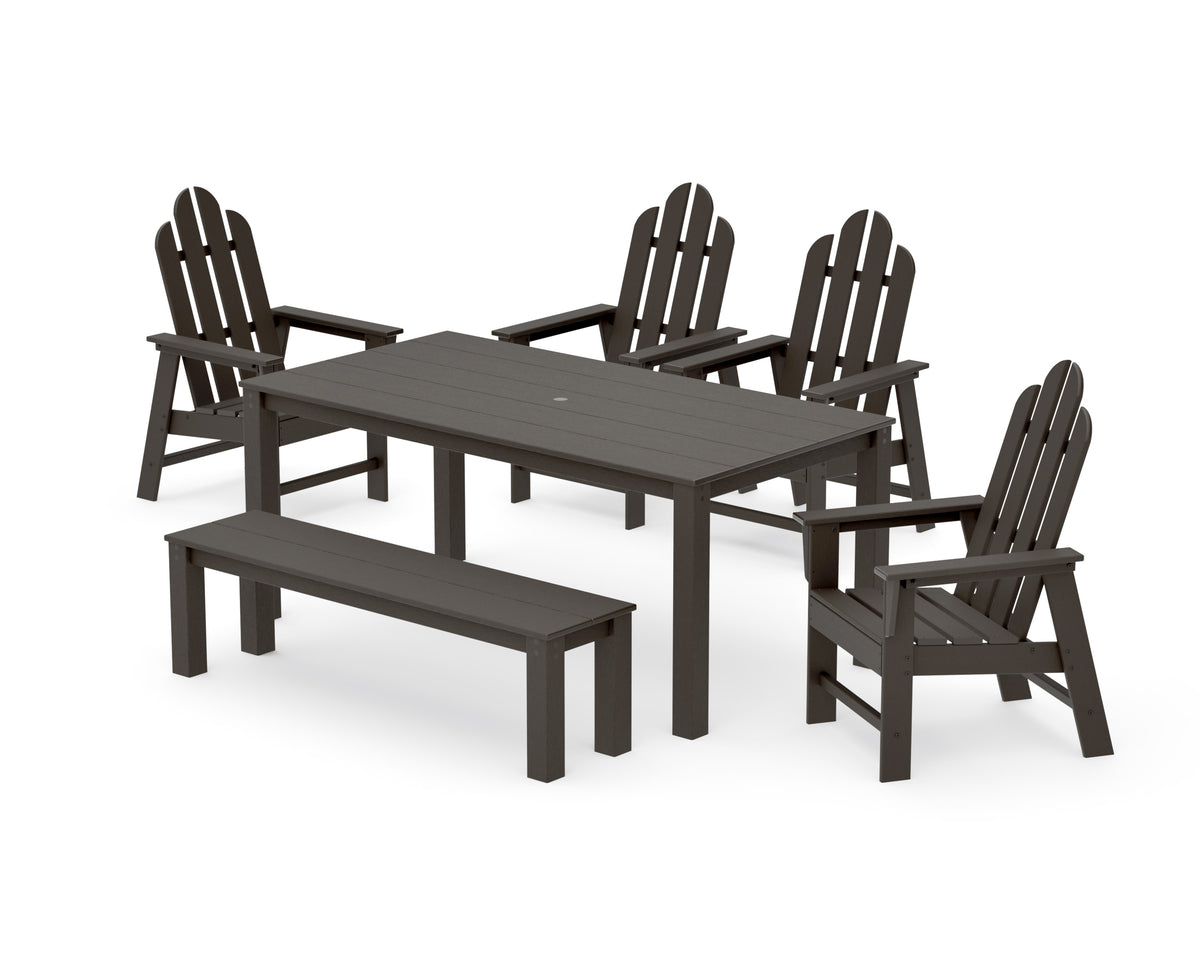 POLYWOOD Long Island 6-Piece Parsons Dining Set with Bench in Vintage Coffee