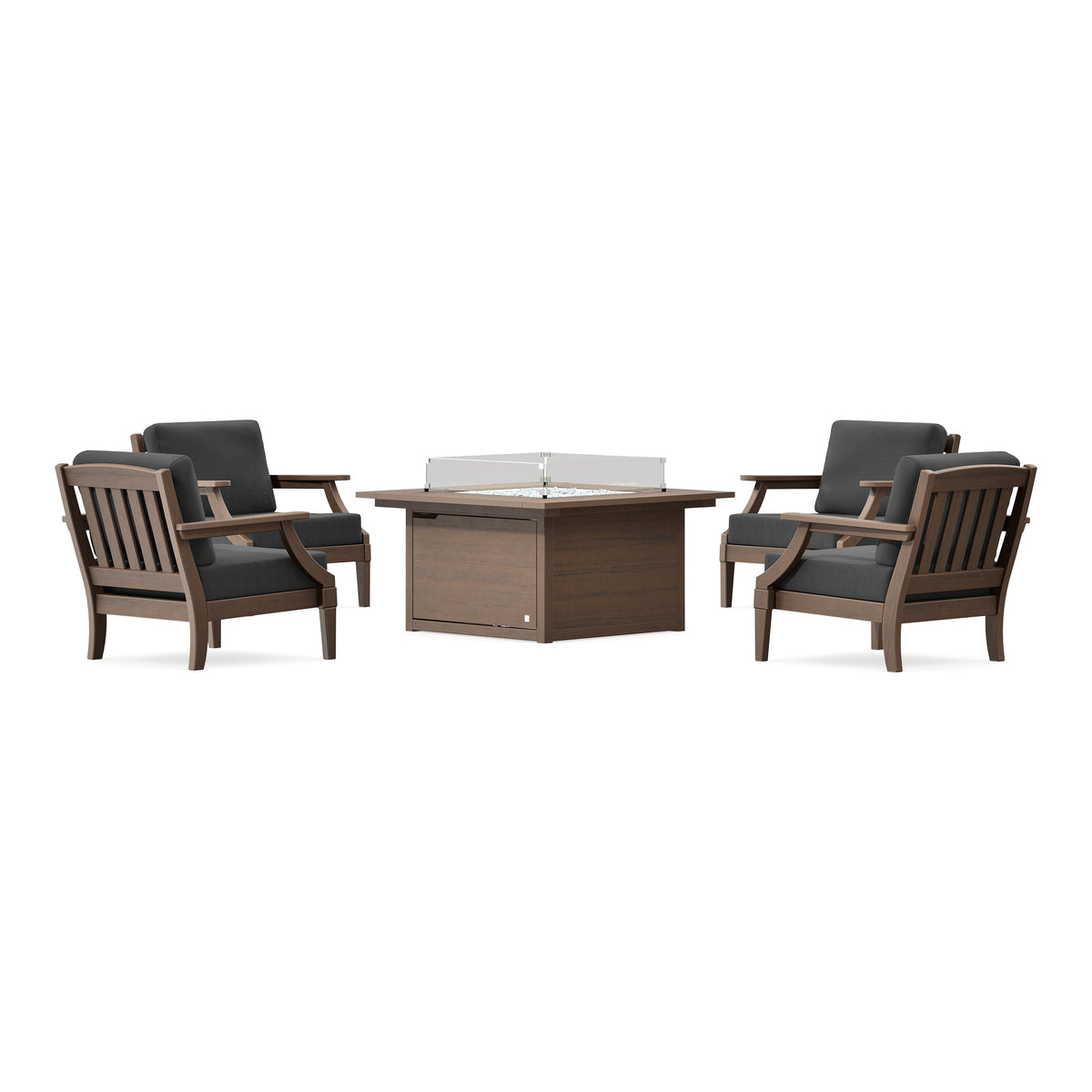 POLYWOOD PW Designer Series Estate 5-Piece Lounge Fire Table Set in Kona / Spectrum Carbon