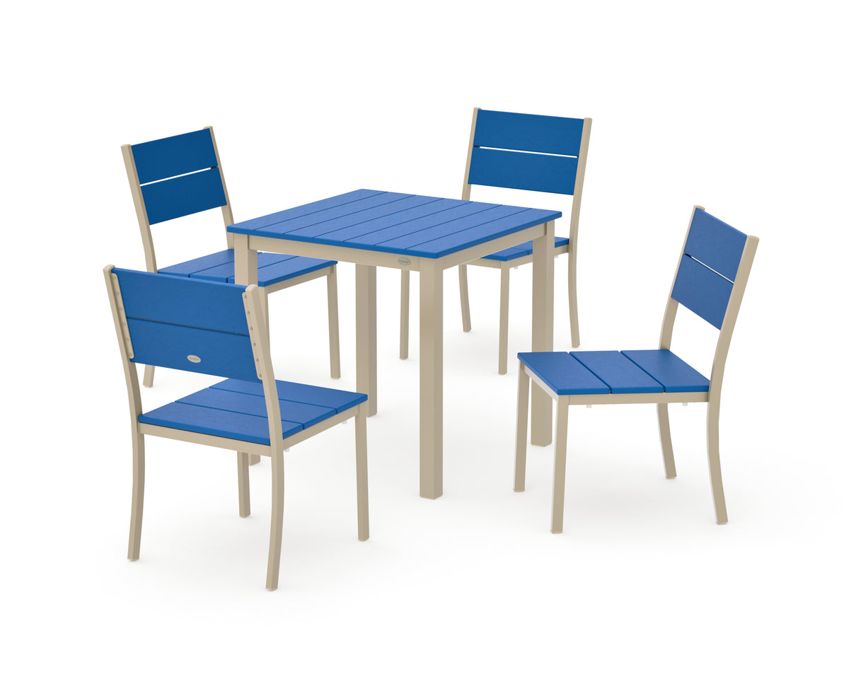 POLYWOOD Main Street 5-Piece Square Dining Set- Small in Sand / Pacific Blue