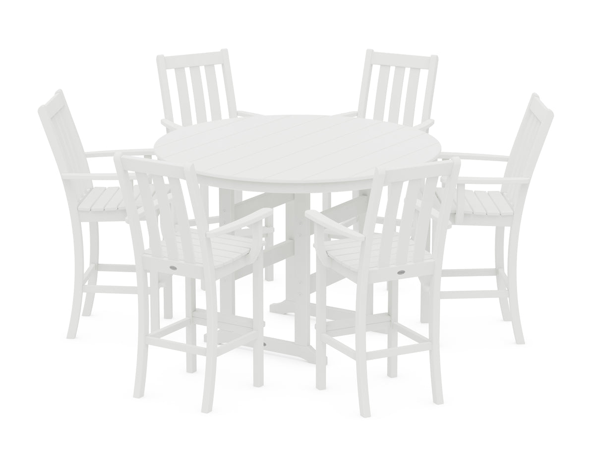 POLYWOOD Vineyard 7-Piece Arm Chair Round Farmhouse Bar Set in White