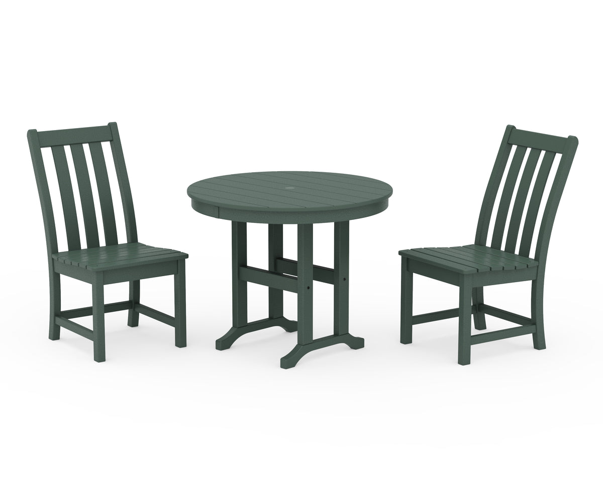 POLYWOOD Vineyard Side Chair 3-Piece Round Dining Set in Green