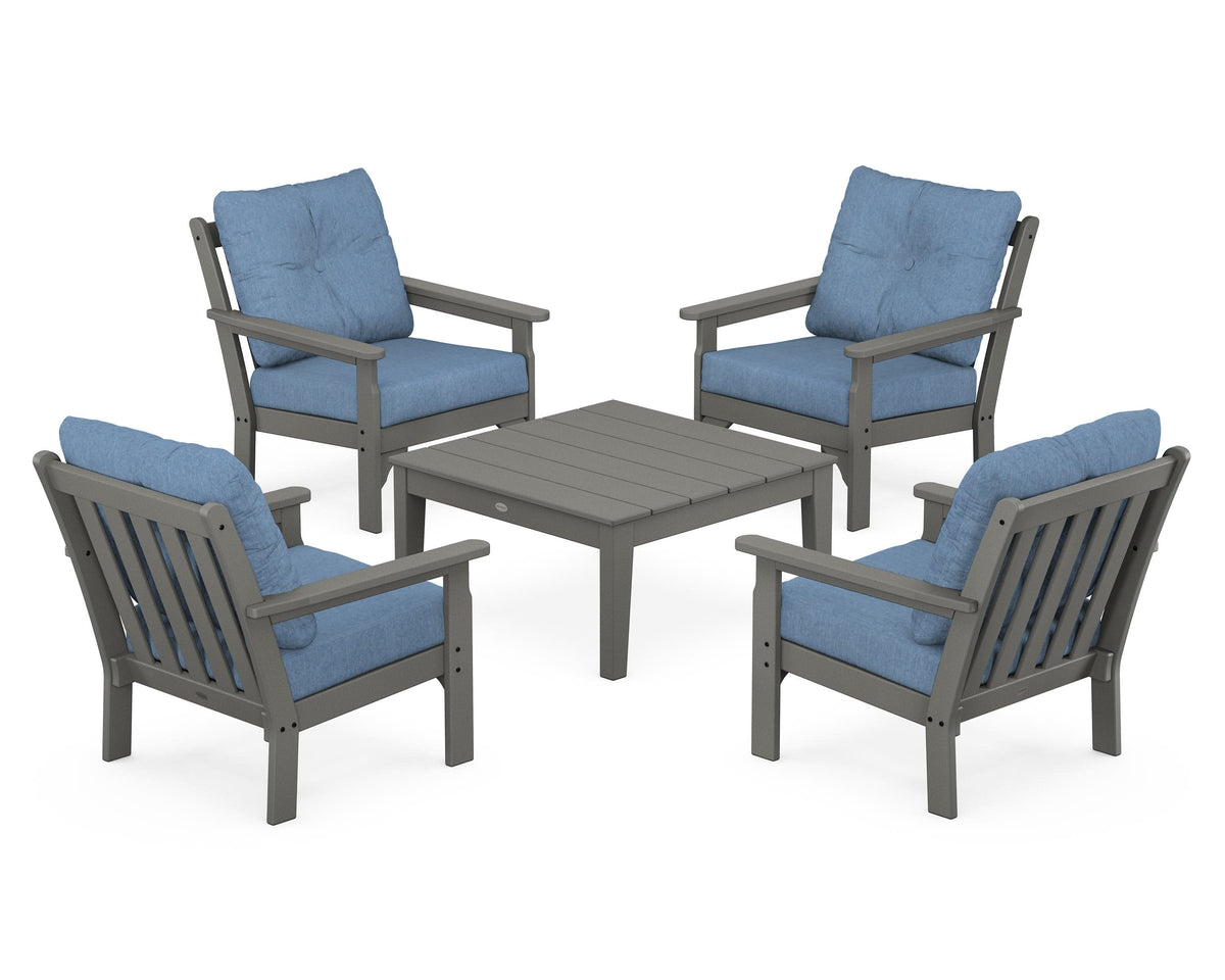 POLYWOOD Vineyard 5-Piece Deep Seating Conversation Set in Slate Grey / Sky Blue