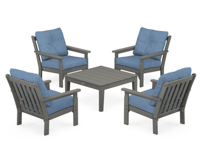 POLYWOOD Vineyard 5-Piece Deep Seating Conversation Set in Slate Grey / Sky Blue