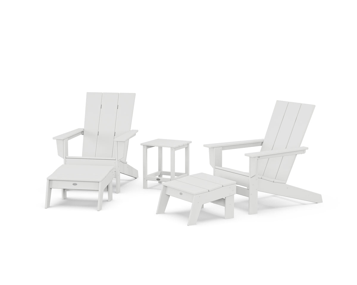 POLYWOOD 5-Piece Modern Studio Adirondack Set with Ottomans and Side Table in White