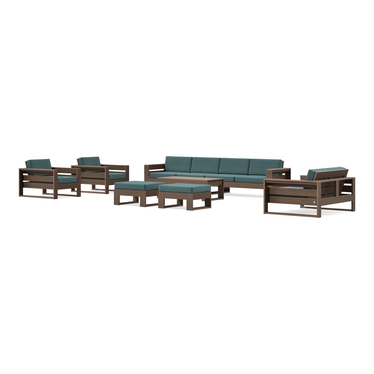 POLYWOOD PW Designer Series Latitude 8-Piece Lounge Sofa Set in Kona / Ocean Teal