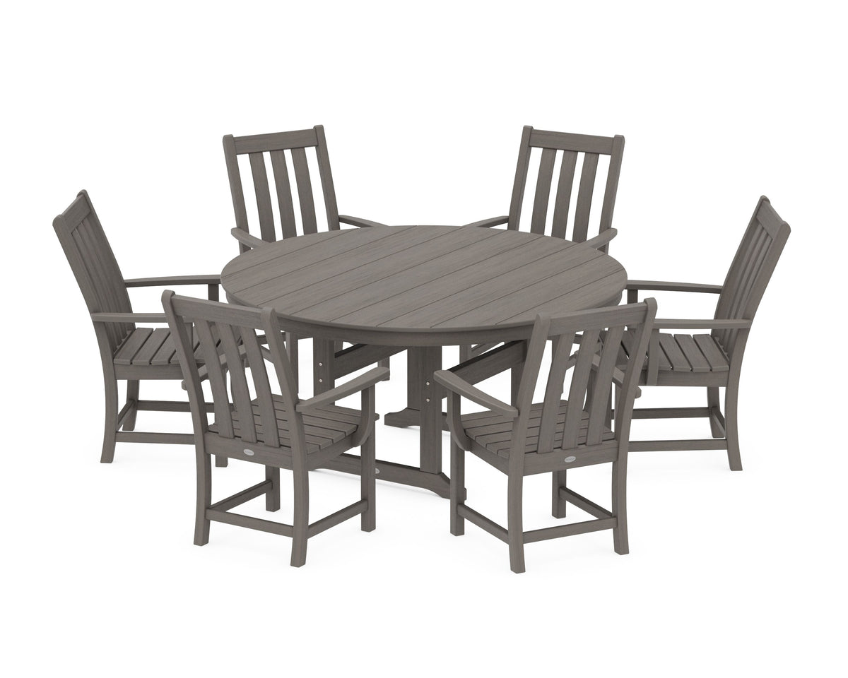 POLYWOOD Vineyard 7-Piece Arm Chair Round Farmhouse Dining Set in Driftwood