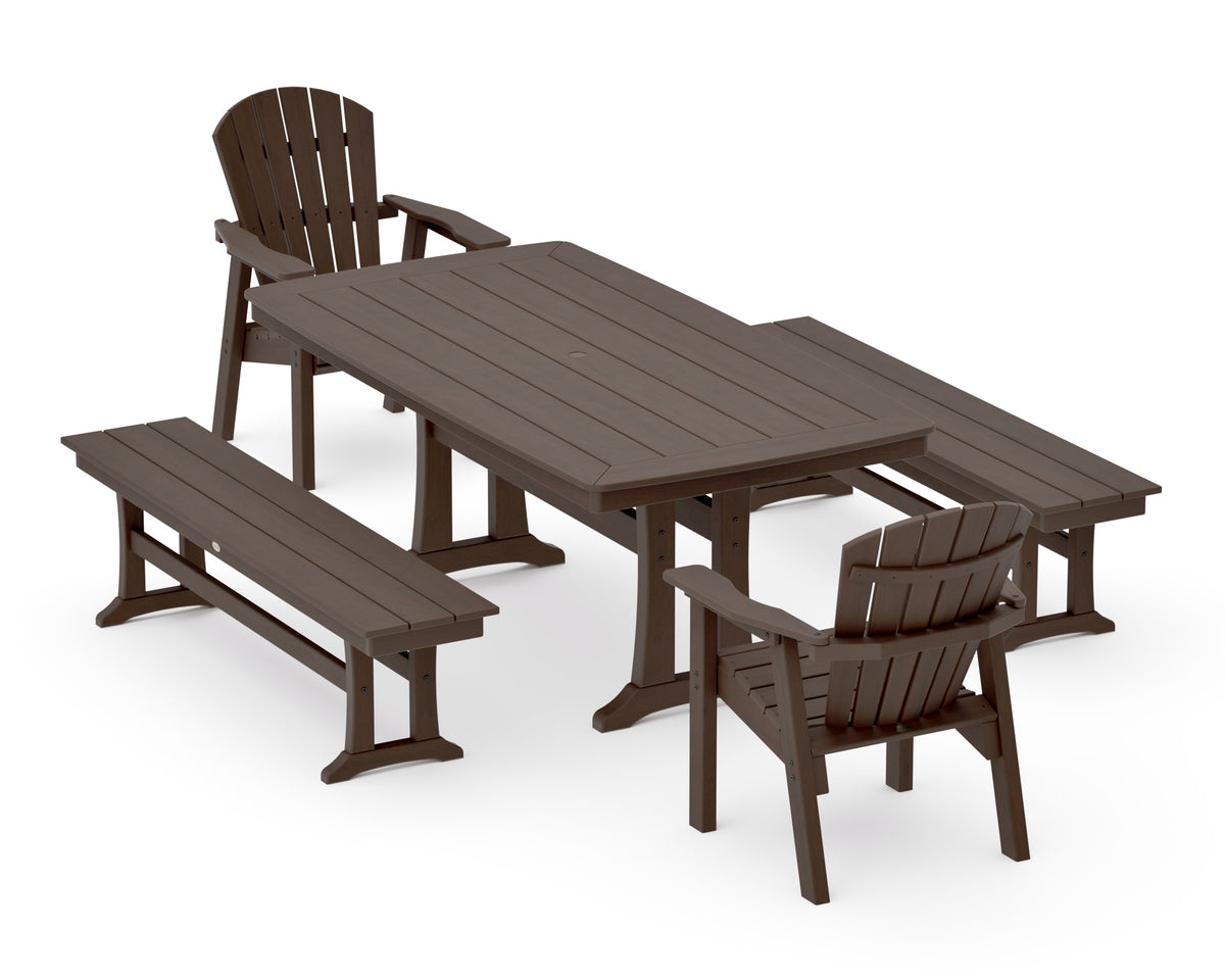 POLYWOOD Seashell 5-Piece Dining Set with Trestle Legs - 38" x 73" Table in Kona