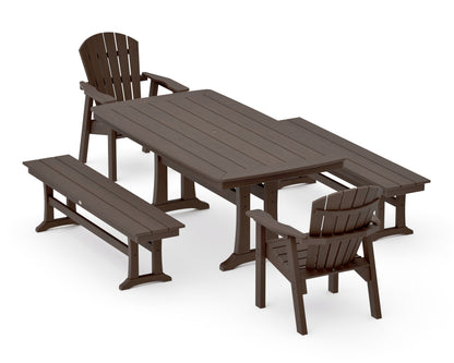 POLYWOOD Seashell 5-Piece Dining Set with Trestle Legs - 38" x 73" Table in Kona